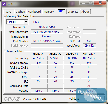 CPU-Z SPD Corsair Dominator Platinum 16Gb 2133Mhz CL9 1.5V