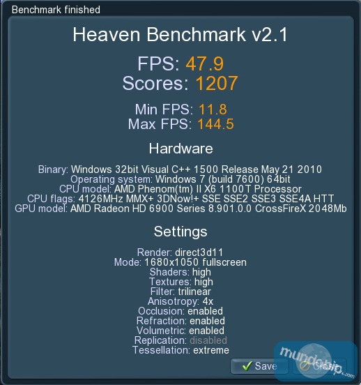 Unigine Heaven Extreme Tessellation Radeon HD 6990