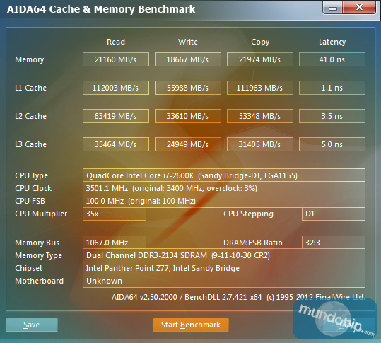 Aida memory benchmark Gigabyte GA-Z77X-UP7