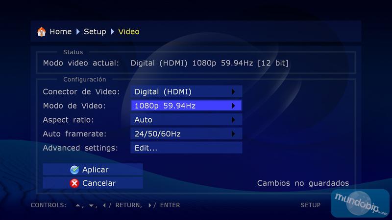 Configuración vídeo Dune HD Max