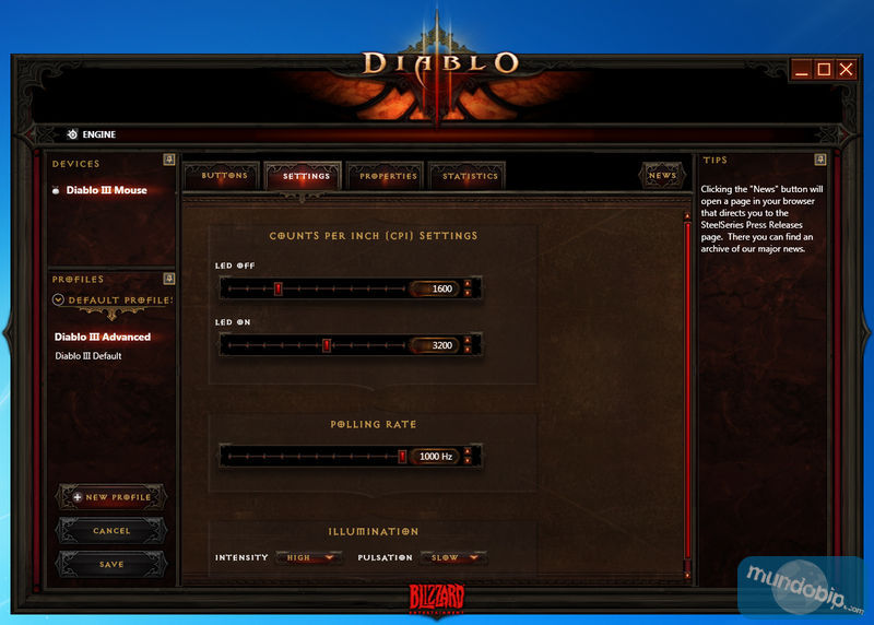 Software settings Raton SteelSeries Diablo III