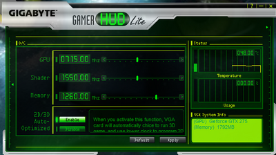 GamerHUD de la GTX275 SOC