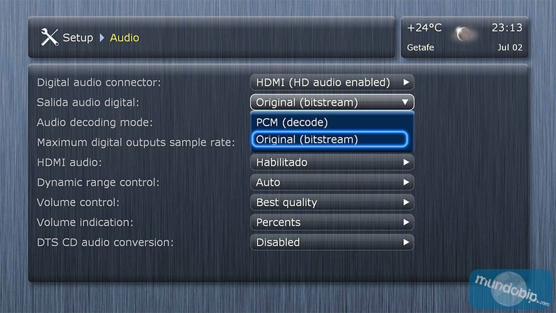 Configuracion audio Dune HD-TV 301