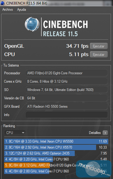 Cinebench R11.5 Gigabyte GA-990FXA-UD3
