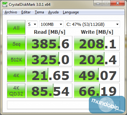 CrystalDiskMark driver AHCI SSD Intel 510 Series de 120Gb