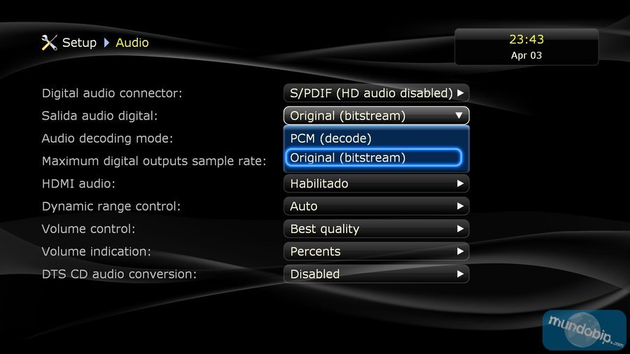 Modos de salida de audio Dune HD Base 3D