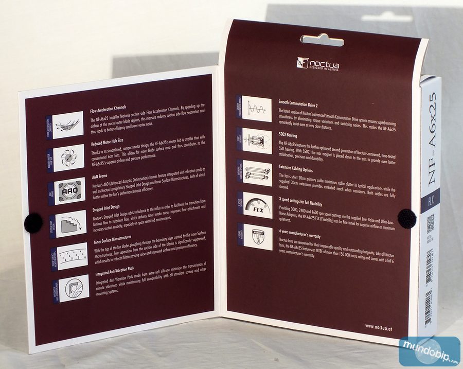 Trasera embalaje abierto Noctua NF-A6x10 FLX