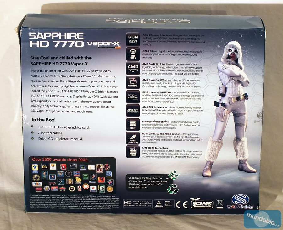 Trasera embalaje Sapphire Radeon HD 7770 Vapor-X Ghz Edition