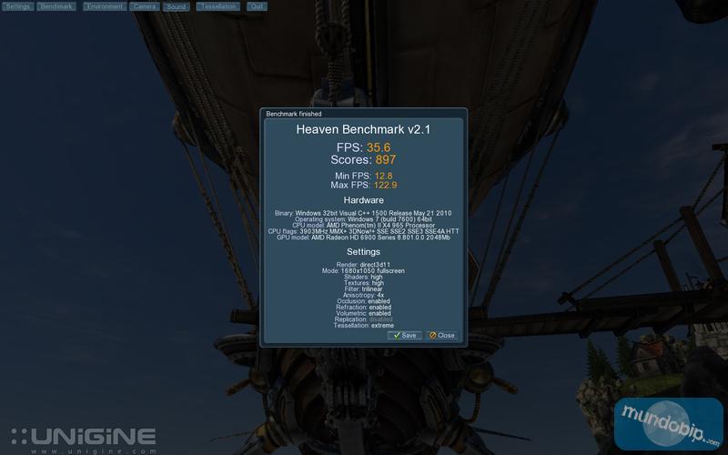Unigine Heaven 2.1 Extreme Tessellation AMD Radeon HD 6970