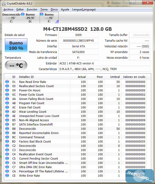 CrystalDiskInfo SSD Crucial m4 128Gb