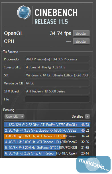 Cinebench R11.5 ATI Radeon HD 5550 GDDR5 512Mb