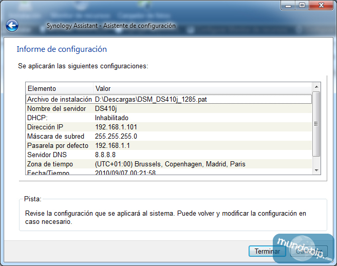 Paso 6 instalacin Synology DiskStation DS410j