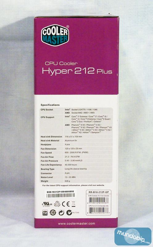 Lateral caja con especificaciones Cooler Master Hyper 212 Plus