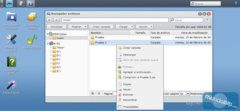 Navegador de archivos Synology DiskStation DS211+