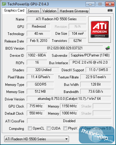 OC ATI Radeon HD 5550 GDDR5 512Mb