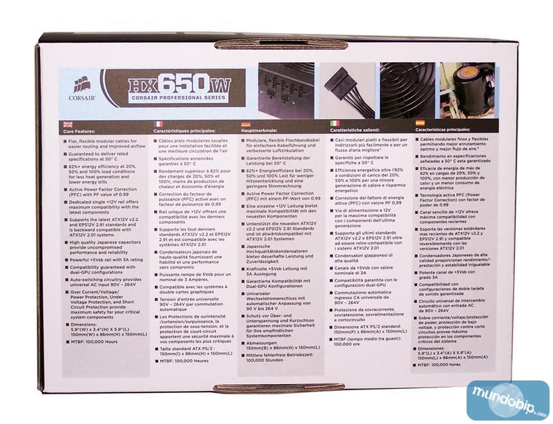 Parte trasera caja Corsair HX650