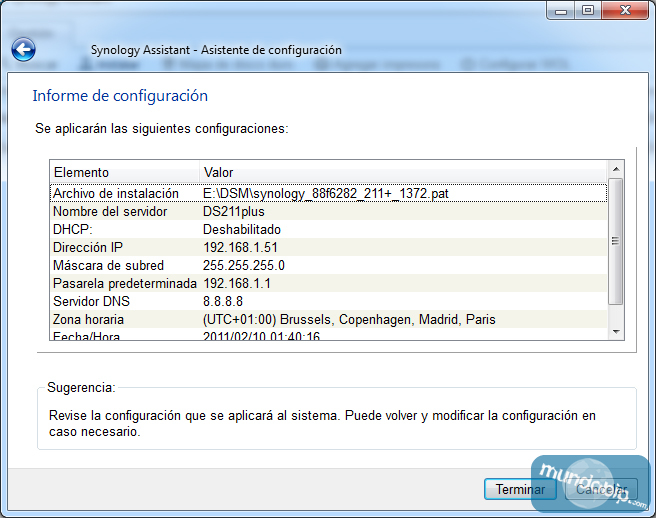 Paso 7 instalacin Synology DiskStation DS211+