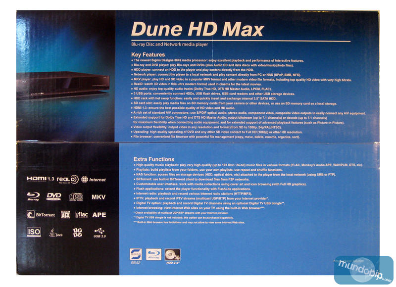 Parte superior embalaje Dune HD Max