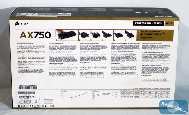 Parte trasera caja Corsair AX750