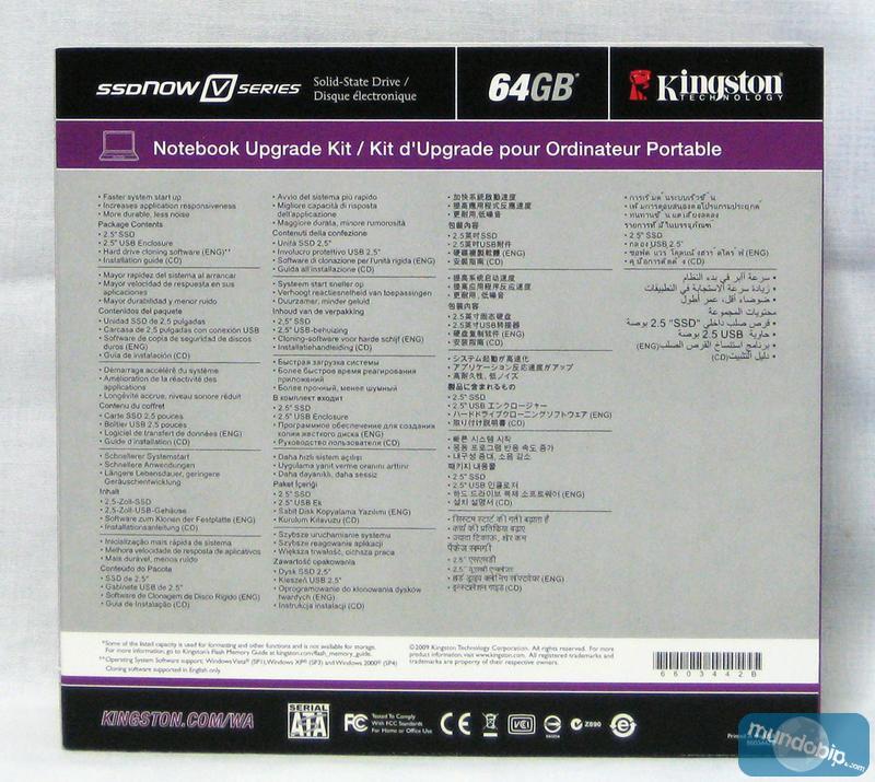 Parte posterior de la caja de Kingston SSDNow V Series 64GB